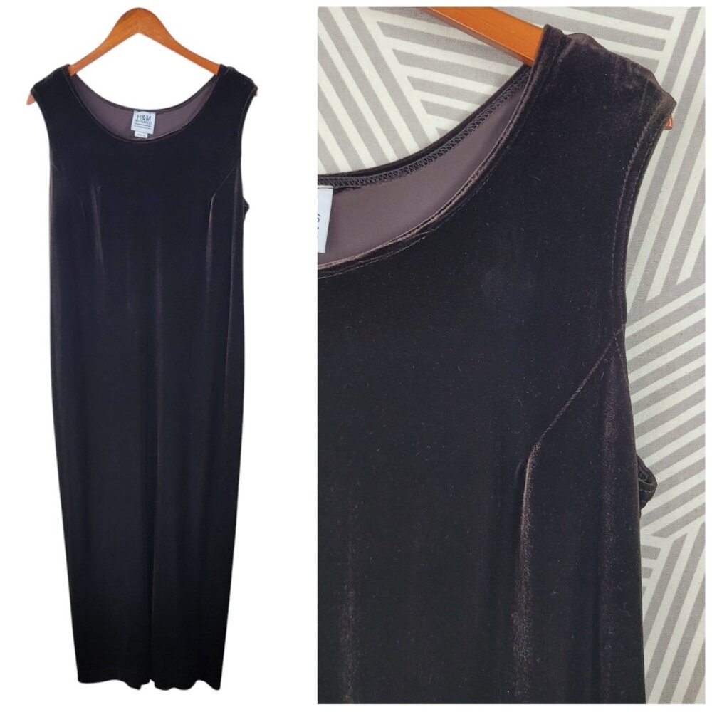 Vintage Velvet Dress sz 14 Stretch Evening Special Event Velour Brown Maxi Long